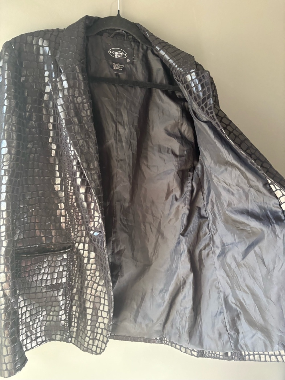 Vintage Selene Sport Black Croc Embossed Faux Leather Blazer Jacket Large - Picture 6 of 6